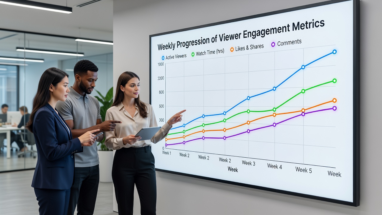 Dashboard interface displaying multiple engagement metric charts